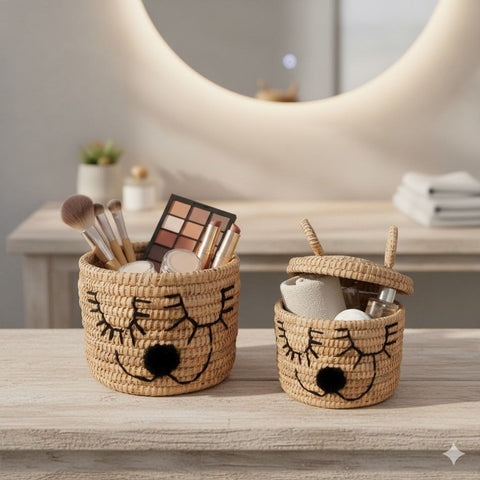 Set de 3 Cestas de Fibra Natural Bordadas a Mano