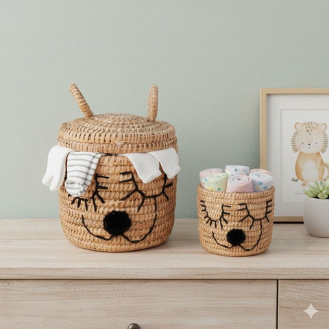 Set de 3 Cestas de Fibra Natural Bordadas a Mano