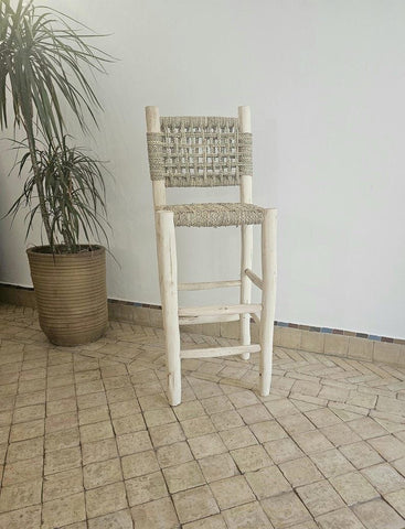 Taburete Alto con Respaldo de Esparto Trenzado