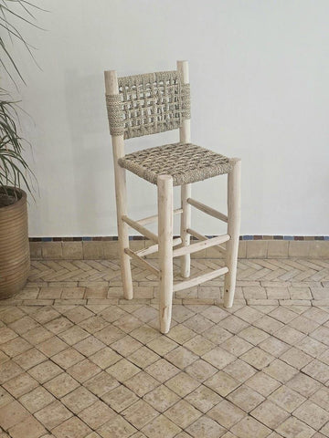 Taburete Alto con Respaldo de Esparto Trenzado