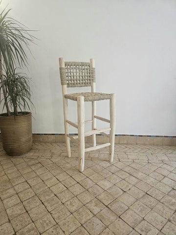 Taburete Alto con Respaldo de Esparto Trenzado