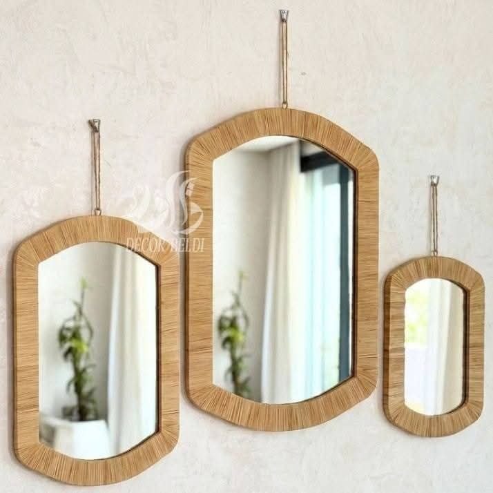 Espejos artesanales de fibra natural para decoracion de pared